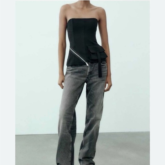 ZARA bustier corset style strapless top with zipper and pocket detailing small - Picture 5 of 8